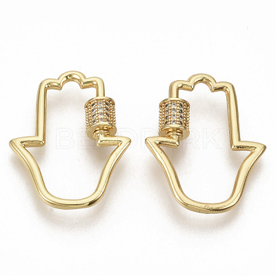 Brass Micro Pave Clear Cubic Zirconia Screw Carabiner Lock Charms ZIRC-S066-004-1