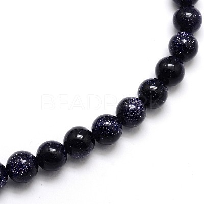 Synthetic Blue Goldstone Round Beads Strands G-O047-11-6mm-1
