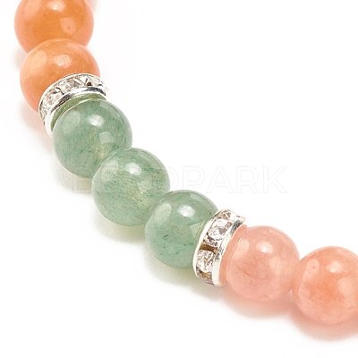 Natural Red Aventurine & Gemstone Round Beaded Bracelet for Women BJEW-JB08336-04-1