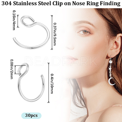30Pcs 304 Stainless Steel Clip on Nose Ring Findings STAS-BBC0003-95P-1