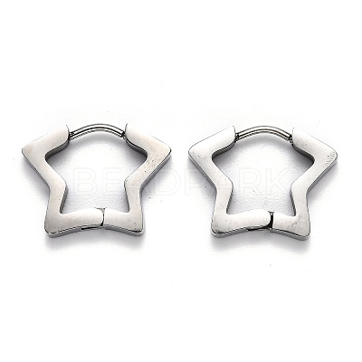 Tarnish Resistant 304 Stainless Steel Star Huggie Hoop Earrings STAS-J033-07P-1