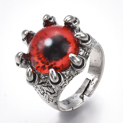 Adjustable Alloy Glass Finger Rings RJEW-T006-03D-1
