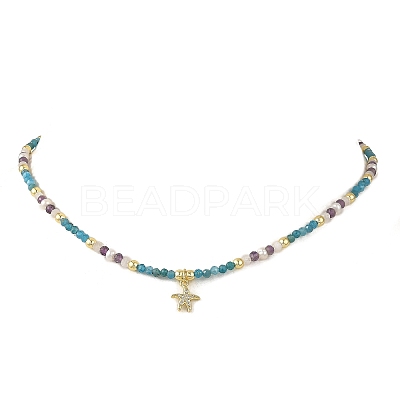Ocean Brass Micro Pave Clear Cubic Zirconia Starfish Pendant Necklaces NJEW-JN06429-01-1
