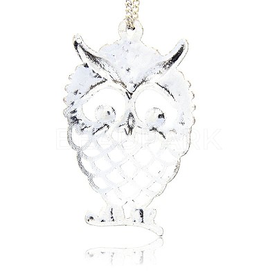 Antique Silver Plated Alloy Rhinestone Owl Big Pendants PALLOY-N0071-01-1