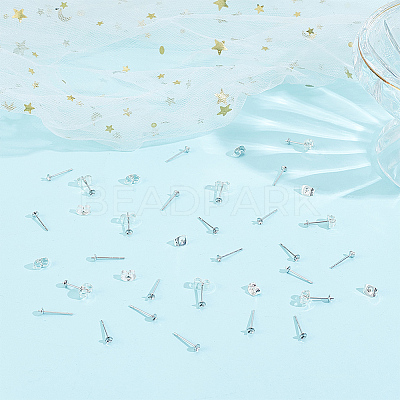 40Pcs 925 Sterling Silver Post Stud Earring Settings STER-DC0001-03-1