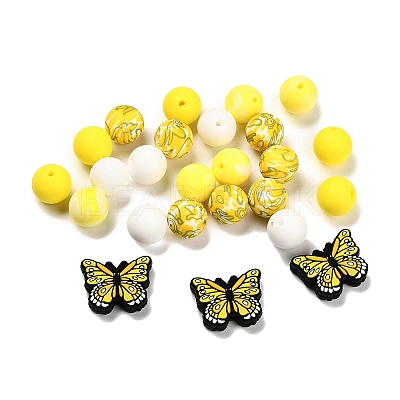 25Pcs Butterfly & Round Silicone Focal Beads SIL-L005-02E-1