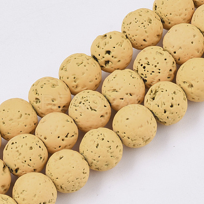 Spray Painted Natural Lava Rock Beads Strands G-N0324-D-07-1