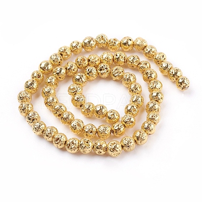 Electroplated Natural Lava Rock Bead Strands G-E429-01-6mm-1
