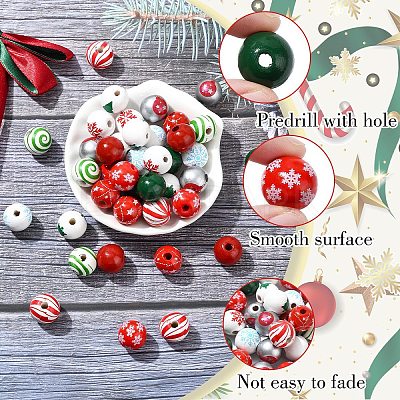 40Pcs 10 Styles Painted Natural Wood European Beads WOOD-YW0001-24-1