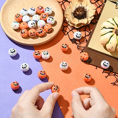 10Pcs 2 Colors Halloween UV Plating Acrylic Beads OACR-YW0003-61-1