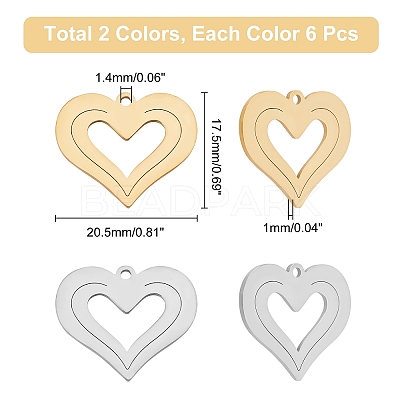 12Pcs 2 Colors Ion Plating(IP) 201 Stainless Steel Pendants STAS-UN0029-75-1