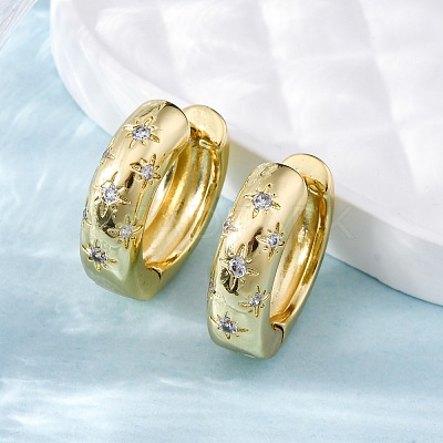 Clear Cubic Zirconia Star Hoop Earrings X-EJEW-C022-06G-1