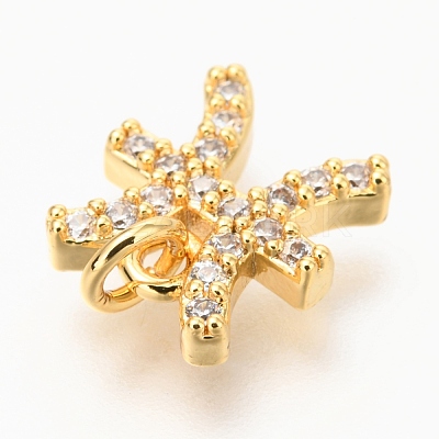 Brass Micro Pave Clear Cubic Zirconia Charms ZIRC-O036-30G-B-1