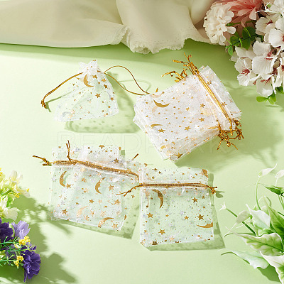 30Pcs Gold Stamping Moon Star Organza Drawstring Gift Bags ABAG-TA0002-21A-1
