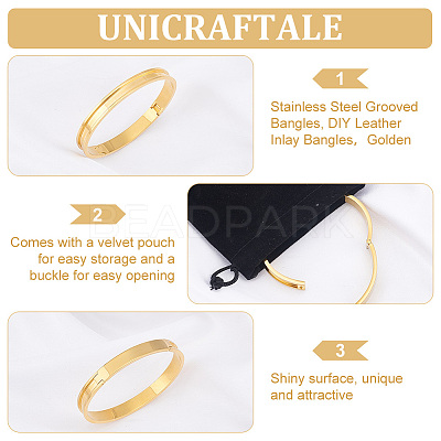 1Pc Stainless Steel Grooved Bangles STAS-UN0042-50A-G-1