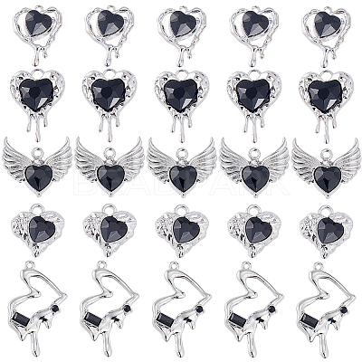 30Pcs 5 Styles Rack Plating Alloy Glass Pendants FIND-SC0006-66-1