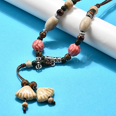 Ethnic Style Alloy & Porcelain Ceramic Beads Pendant Tassel Y Necklaces NJEW-D308-03A-1