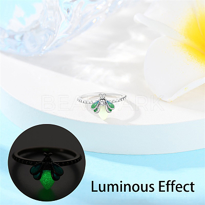 Glowworm Brass & Rhinestone & Luminous Stone Finger Rings for Women FS-WG997BF-01-1