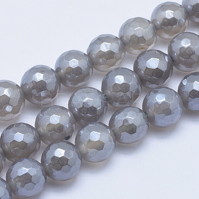 Electroplated Natural Grey Agate Beads Strands X-G-G724-8mm-1