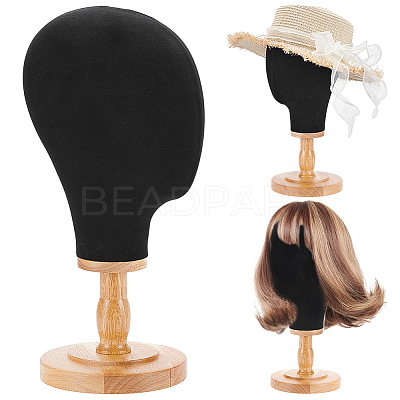Head Shaped Wood Covered with Cloth Hat Display Racks AJEW-WH0816-101-1