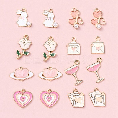 16Pcs 8 Styles Valentine's Day Alloy Enamel Pendants ENAM-FS0001-64-1