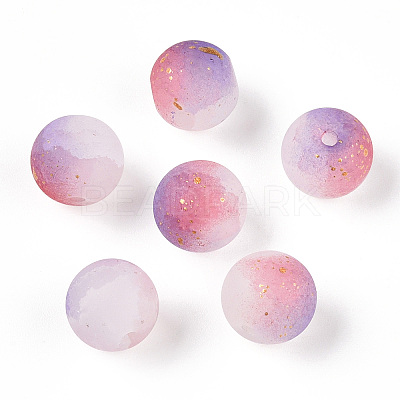 Frosted Baking Paint Crackle Glass Beads with Glitter Powder DGLA-T004-8mm-01D-1