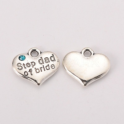 Wedding Theme Antique Silver Tone Tibetan Style Alloy Heart with Step Dad of Bride Rhinestone Charms LS-TIBEP-N005-22B-1