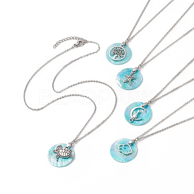 AB Color Plated Capiz Shell Pendant Necklace NJEW-JN04220-1