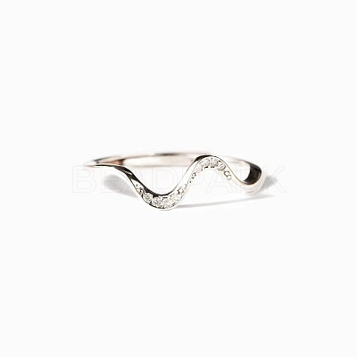 Wave Shaped 925 Sterling Silver Micro Pave Clear Cubic Zirconia Finger Rings FS-WG6021D-01-1