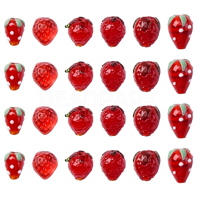 25Pcs 6 Styles Handmade Lampwork 3D Strawberry Beads LAMP-FS0001-19-1