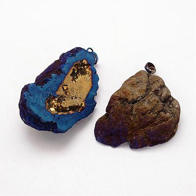 Electroplated Natural Geode Druzy Agate Big Pendants G-K174-05-1