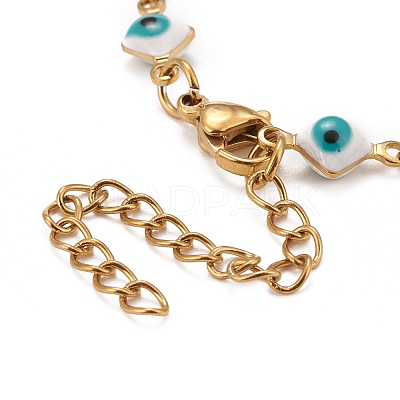 Enamel Rhombus with Evil Eye Link Chains Bracelet BJEW-P271-03G-02-1