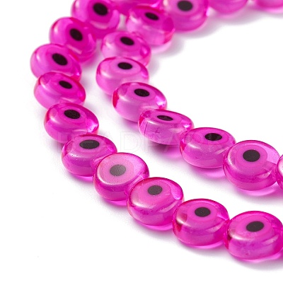 Handmade Evil Eye Lampwork Flat Round Bead Strands LAMP-L058-8mm-16-1