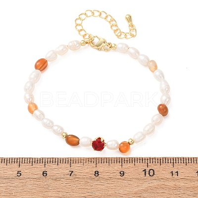 Natural Carnelian Chip and Rice Natural Pearl Beaded Bracelets GG-CBA3297-13G-A-1