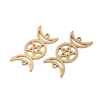 201 Stainless Steel Hollow Triple Moon Links Connector Charms STAS-I364-10G-1