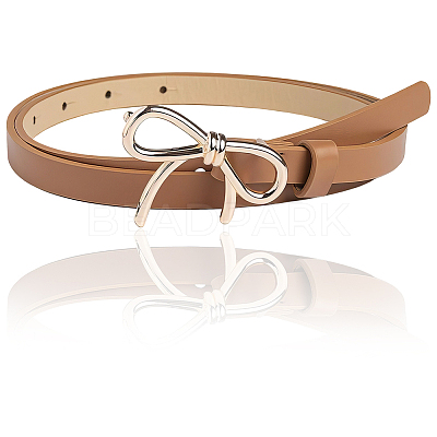 Alloy Bowknot PU Leather Chain Belts for Women AJEW-WH20019-67G-03-1