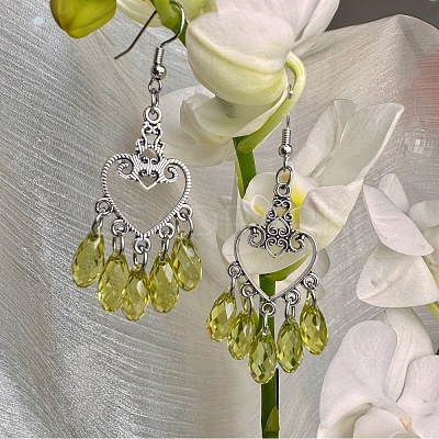 Vintage Heart with Teardrop Alloy Chandelier Earrings RJ4160-1