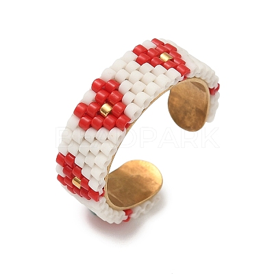 Glass Beads with 304 Stainless Steel Cuff Rings RJEW-MZ00031-03-1
