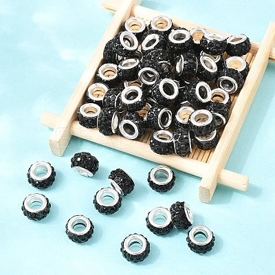 Polymer Clay Rhinestone European Large Hole Beads with Silver Color Plated Brass Cores FPDL-R002-01-1