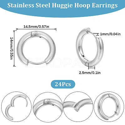 12 Pairs 202 Stainless Steel Huggie Hoop Earrings with 316 Surgical Stainless Steel Pins EJEW-SC0001-40P-1