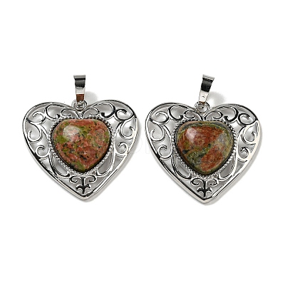 Natural Unakite Peach Love Heart Pendants G-G158-01H-1