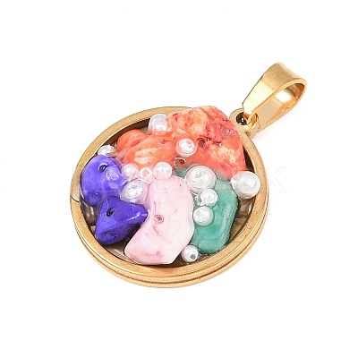 Natural Mixed Stone Chip and Plastic Pearl Pendants GG-CBAAD09-01G-03-1