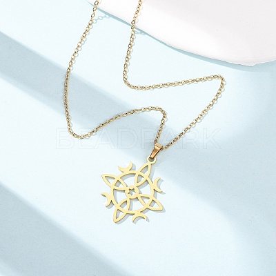 304 Stainless Steel Sun Moon Symbol Cutout Pendant Cable Chain Necklaces for Men Women NJEW-K308-07G-1