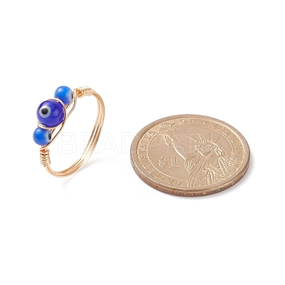 Round Lampwork Evil Eye Braided Finger Ring RJEW-JR00510-1