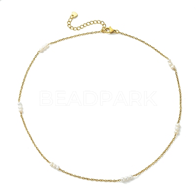 304 Stainless Steel Cable Chain Necklaces with Natural Cultured Freshwater Pearl Beads NJEW-JN06065-1