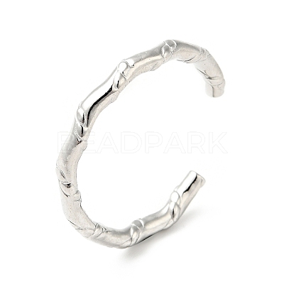 Non-Tarnish 304 Stainless Steel Bamboo Shape Open Cuff Ring for Men Women RJEW-I085-07P-1