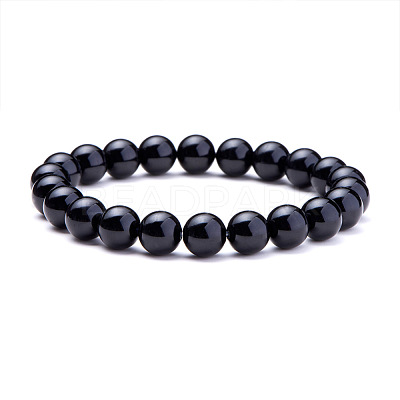 Natural Blacke Agate Round Beads Stretch Bracelets BJEW-N301-8mm-01-1