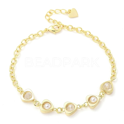 Brass Micro Pave Clear Cubic Zirconia Charm Bracelets for Women BJEW-C083-09G-1