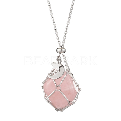 304 Stainless Steel Empty Macrame Pouch Star Moon Pendant Cable Chain Necklace Making NJEW-JN05281-03-1
