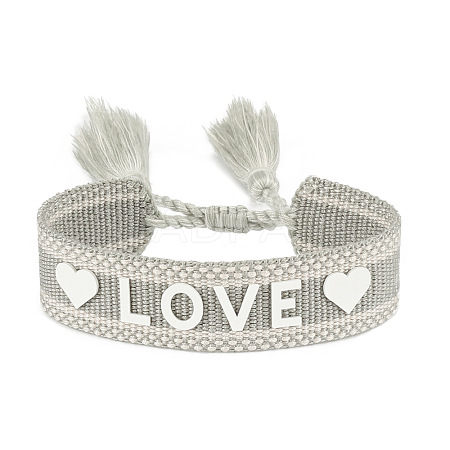 Silicone Word Love Pattern Braided Cord Bracelet with Polyester Tassels VALE-PW0001-032E-1